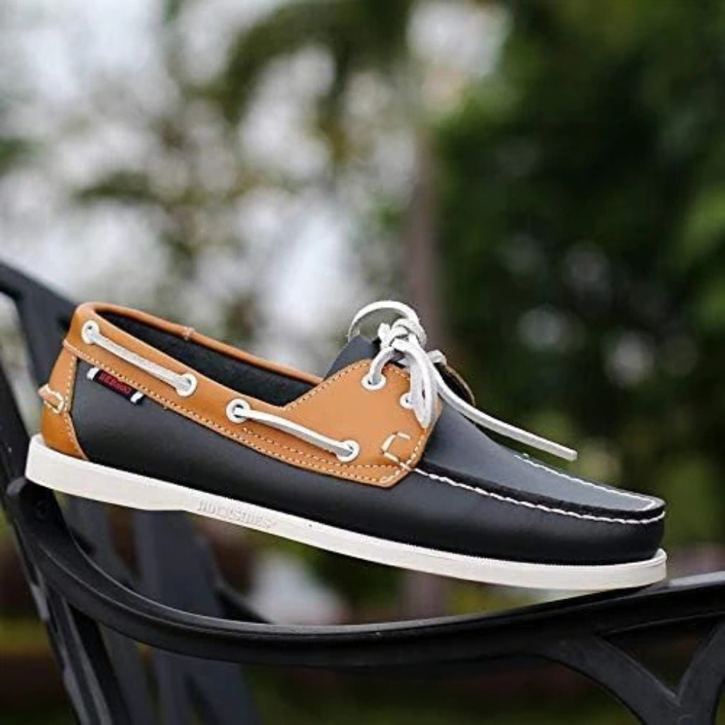 Men's classic comfort boat shoes, perfect for summer style. Lace-up deck shoes, ideal casual footwear.