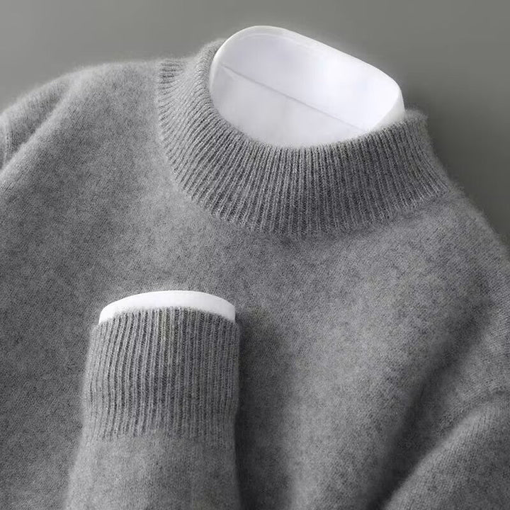 Men's crew neck pullover sweater. Classic knitwear, perfect for versatile fall fashion and warm winter style.