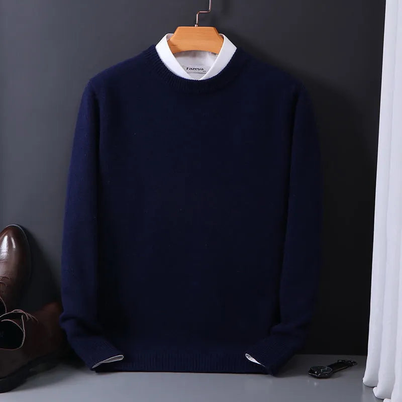 Comfortable men's crew neck sweater with ribbed details. A classic piece for versatile layering, casual to smart.