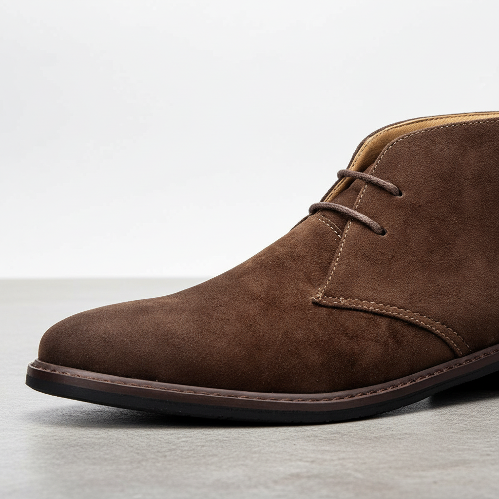 Stylish Men's Classic Desert Boots worn casually, showcasing comfortable ankle boots & menswear.