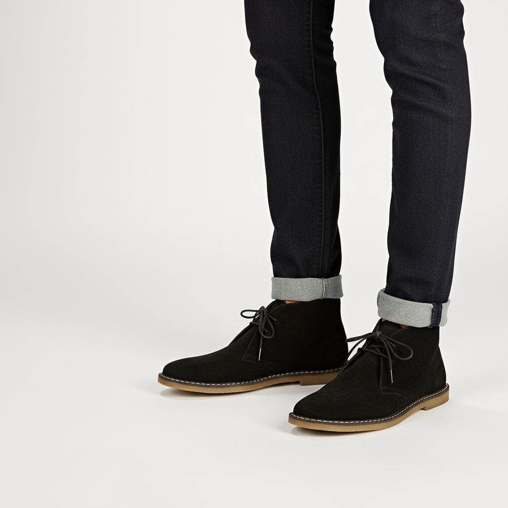 Rear view of Men's Classic Desert Boots, showcasing vintage footwear design & durable construction.