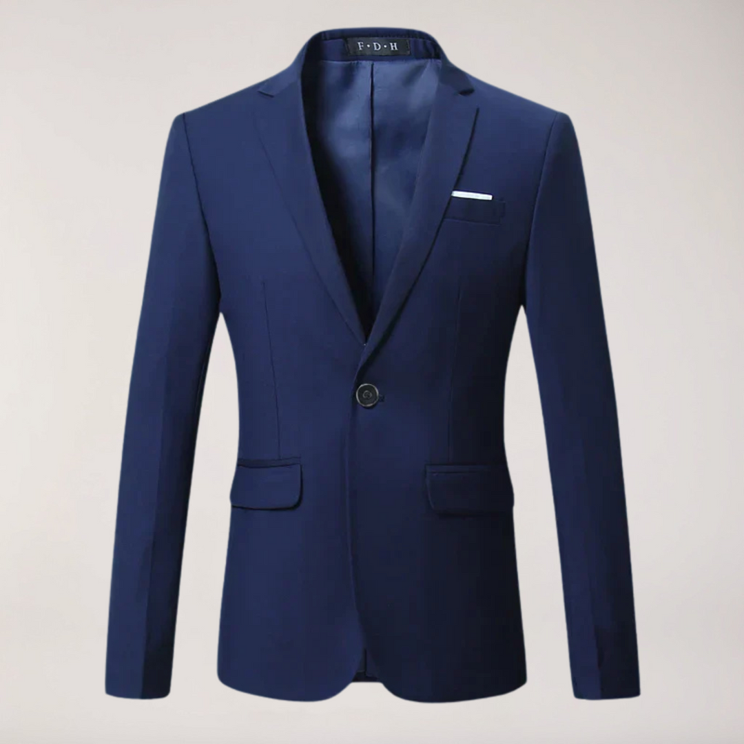 Man wearing a classic formal tailored blazer with a dress shirt for business office wear. Professional look.