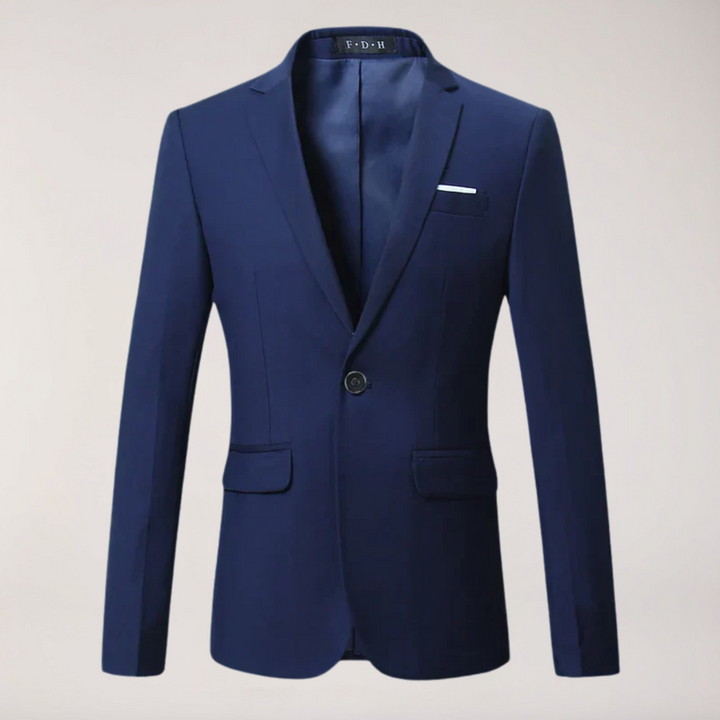 Man wearing a classic formal tailored blazer with a dress shirt for business office wear. Professional look.