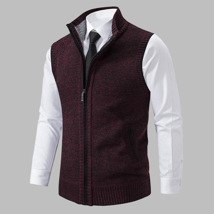 Modern men's zip-up waistcoat, a classic sleeveless jacket designed for business attire and smart casual elegance.