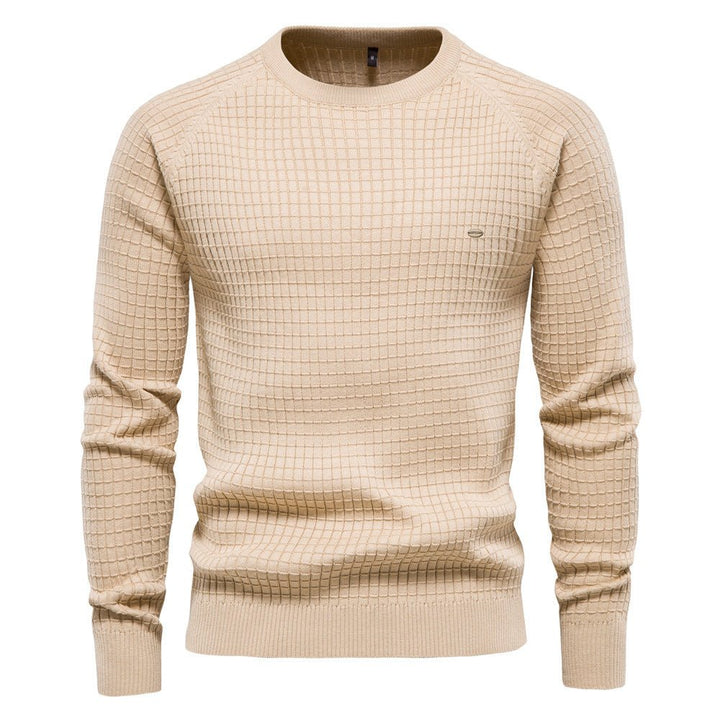 Full view of a men's classic knitwear pullover, showcasing its comfortable and versatile design