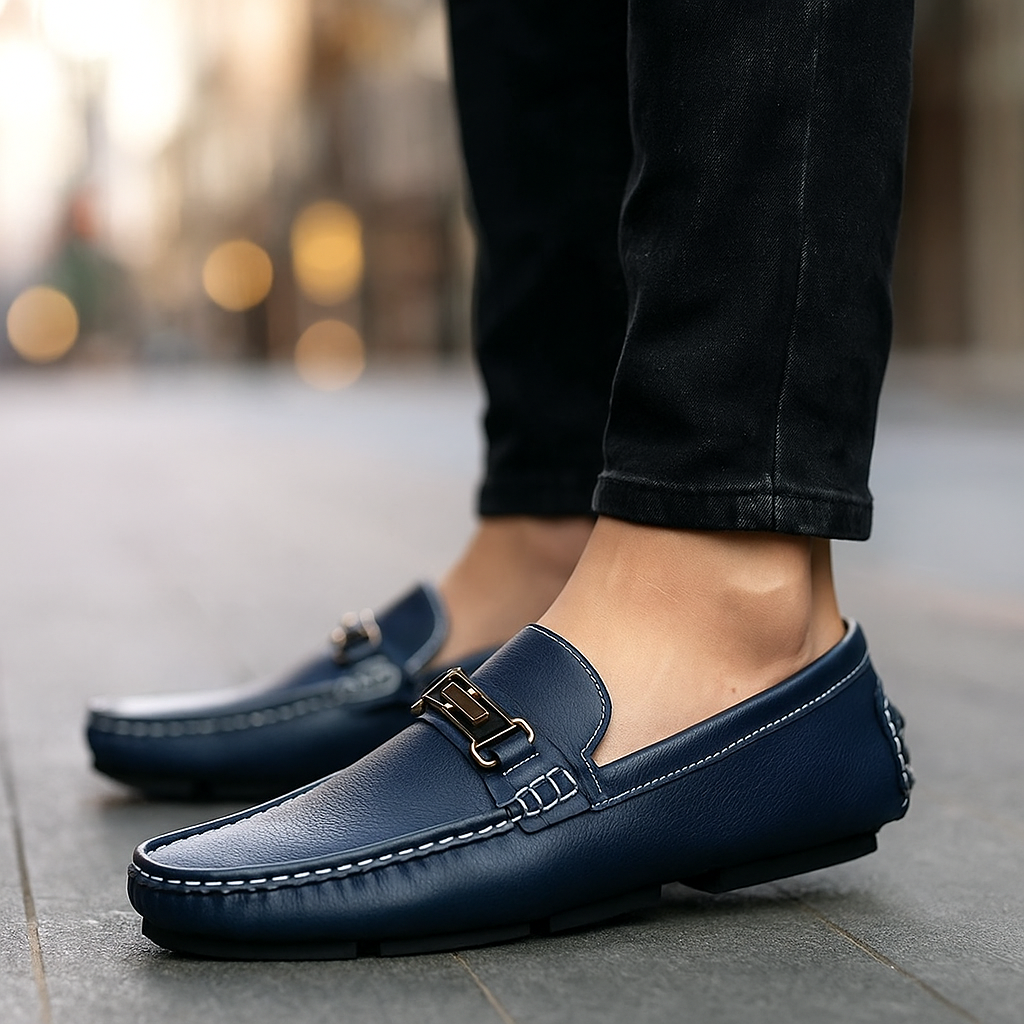 Side view of Men's Classic Leather Bit Loafers, comfortable and stylish men's slip-on leather shoes