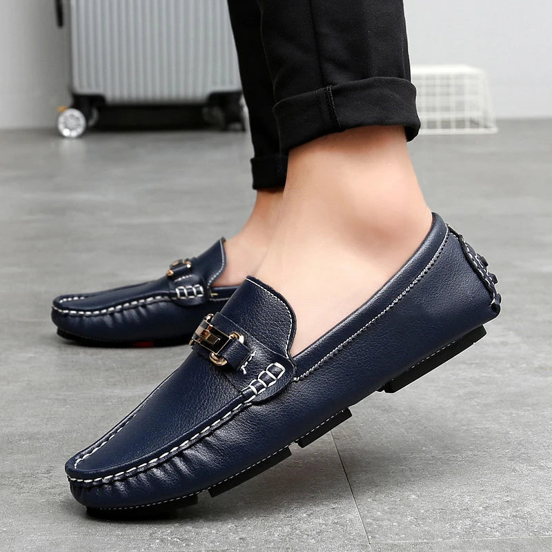 Man wearing Men's Classic Leather Bit Loafers with smart casual attire, showcasing fit and style