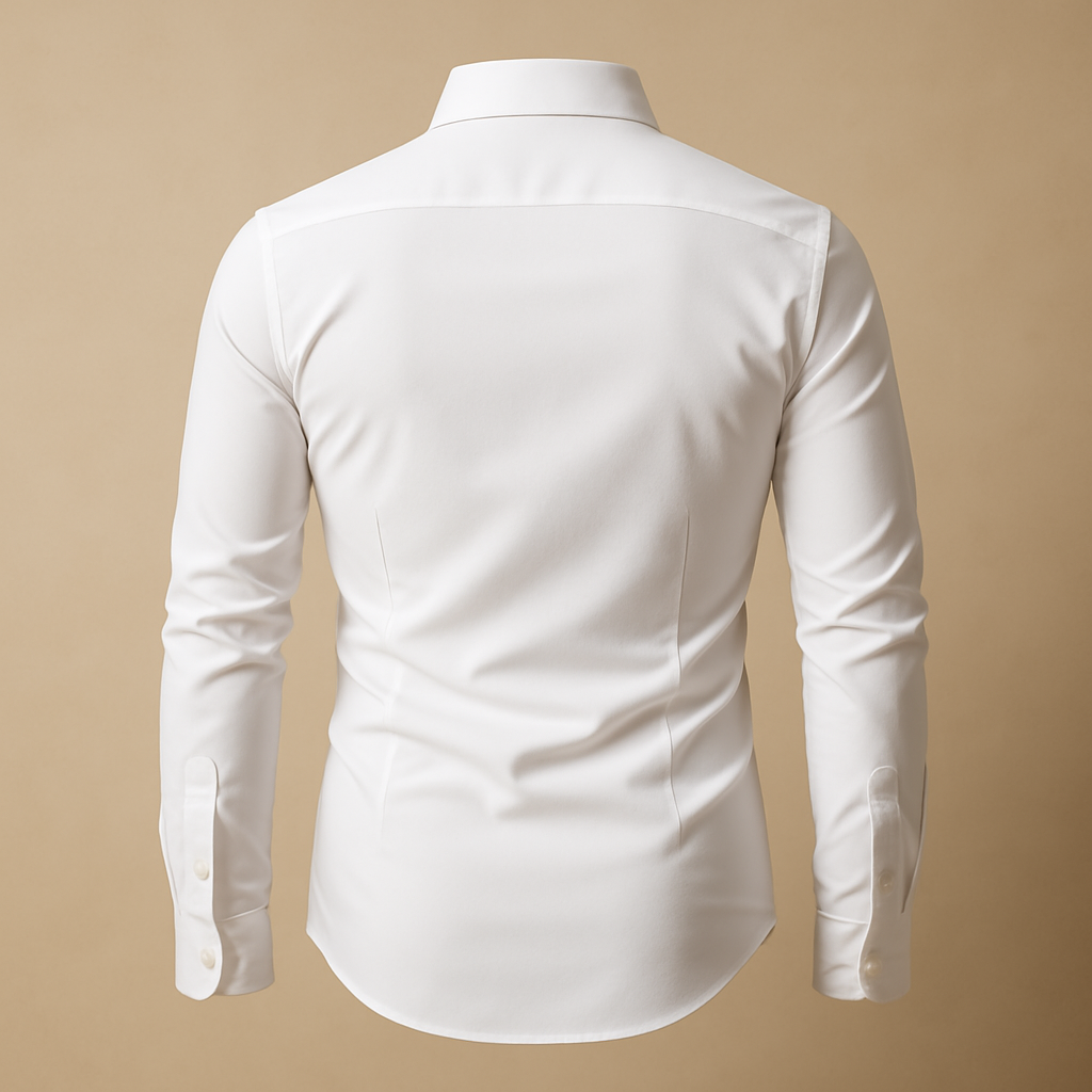 Versatile men's long sleeve dress shirt, refined fabric perfect for business casual or events.