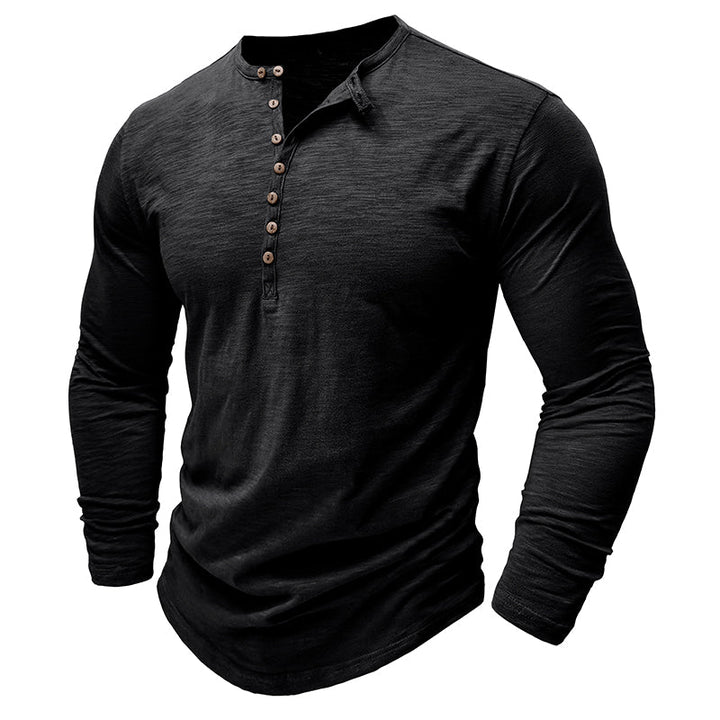 Men's casual henley top in a vibrant maroon, adding a pop of color.