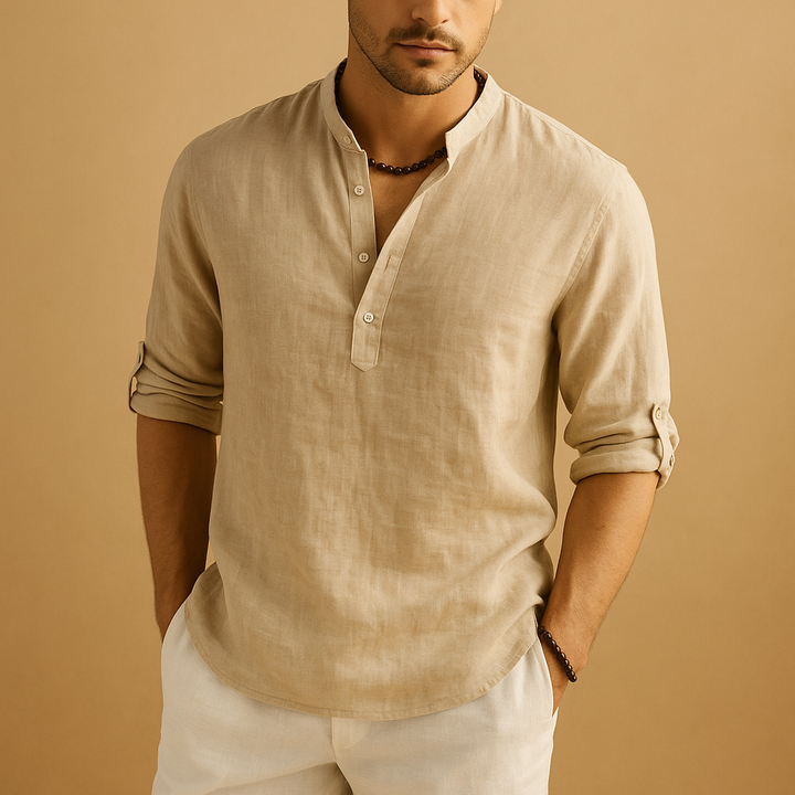 Comfortable men's long sleeve button-down shirt, ideal for office wear or formal occasions.