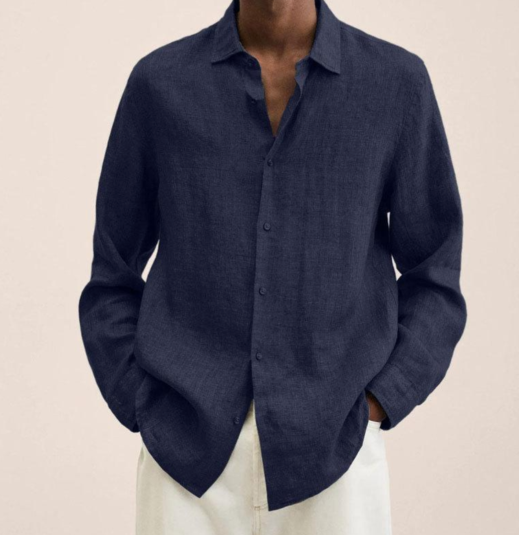 Men's classic long sleeve summer shirt, relaxed fit, breathable fabric, perfect for casual wear.
