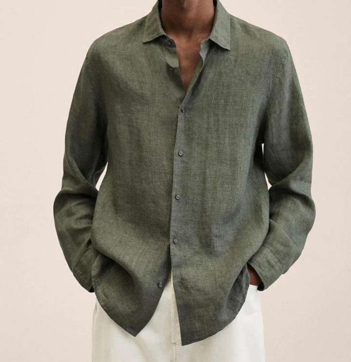 Effortless men's long sleeve summer shirt, classic collar, breathable fabric, and a relaxed, casual fit.