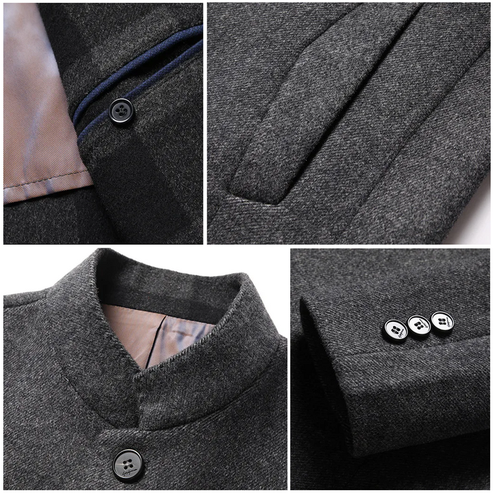 Men's elegant classic mid-length wool-cashmere coat. A stylish and warm winter jacket for refined men.
