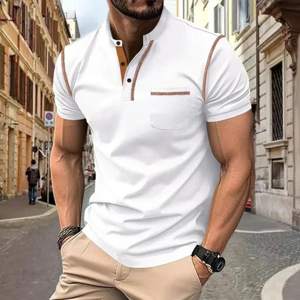 Classic men's short-sleeve polo shirt, essential men's fashion item for versatile casual and smart-casual looks.