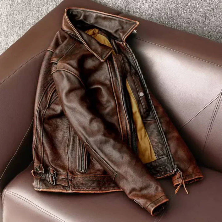Slim fit men's retro zipper jacket. Vintage fashion outerwear with a modern edge. Classic timeless style.