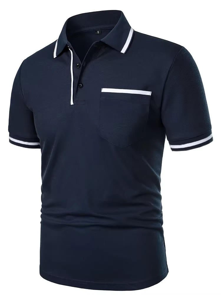 Classic men's short sleeve polo shirt with chest pocket, a staple for versatile men's everyday style.