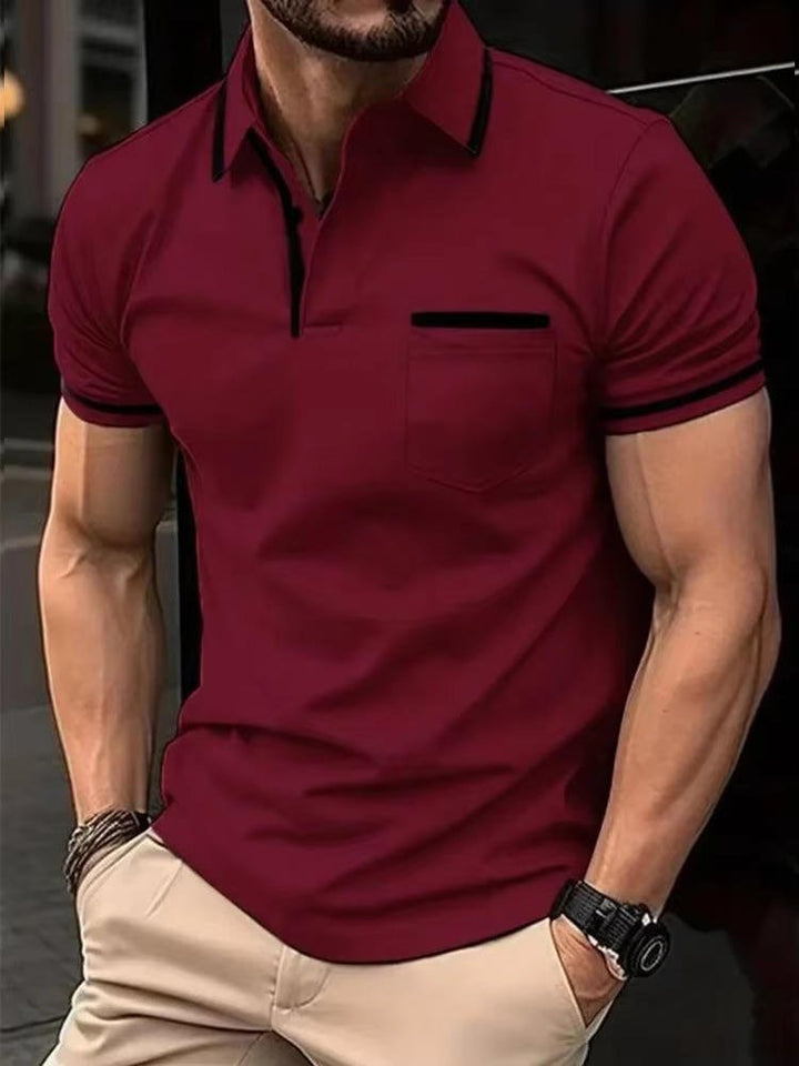 Men's short sleeve polo, classic fit, featuring a practical chest pocket for style and utility.