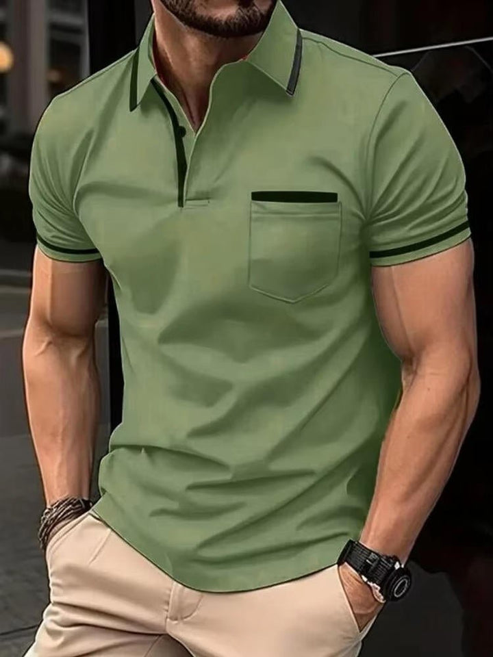 Everyday men's short sleeve polo shirt with chest pocket, a comfortable casual wear essential.