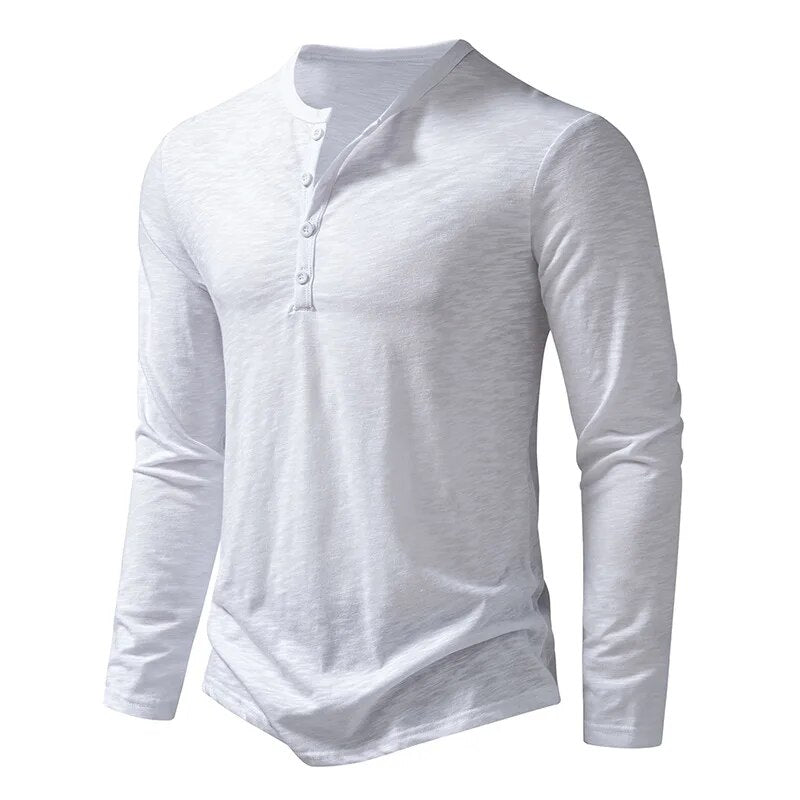 Stylish & comfortable men's slim fit long sleeve henley shirt, ideal for effortless everyday style.