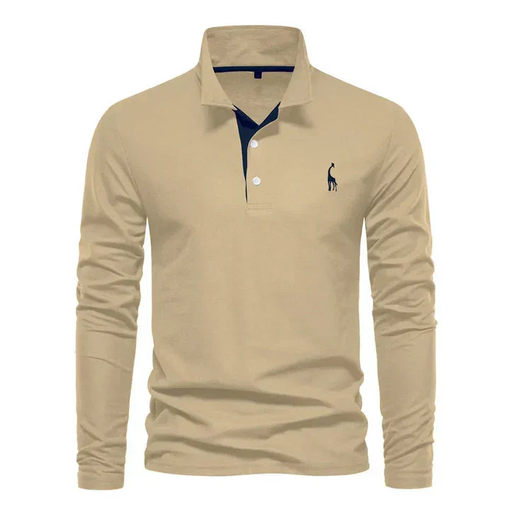 Stylish men's long-sleeve polo shirt, ideal for layering or stand-alone everyday comfort & a refined look.