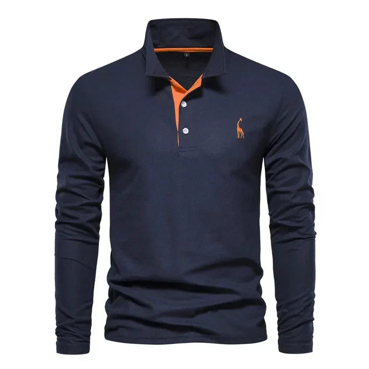 Classic men's long-sleeve polo shirt, regular fit, solid color, versatile for both casual & formal wear.