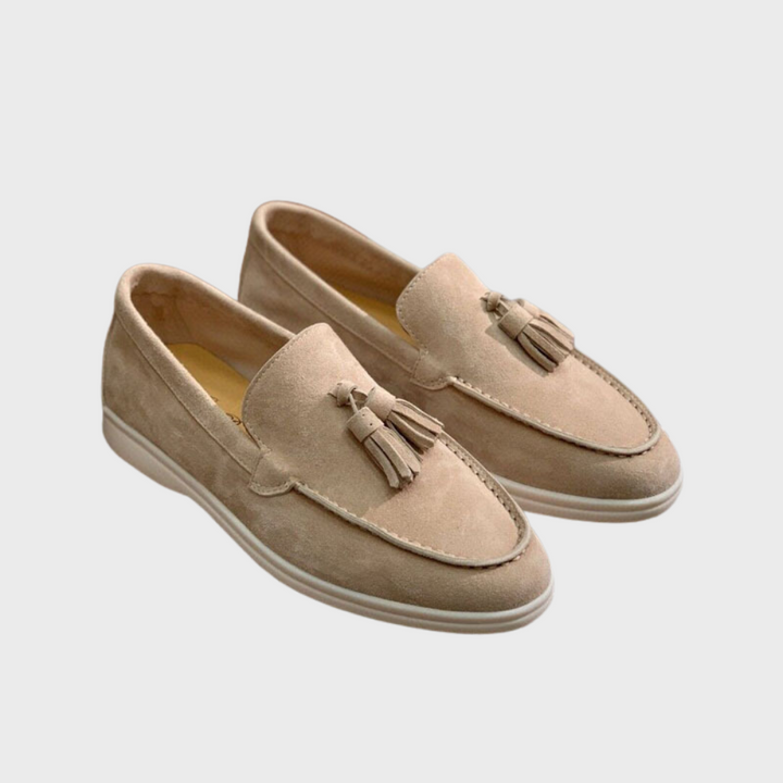 Men's Classic Suede Tassel Loafers in rich brown, a versatile slip-on shoe for formal or casual wear.