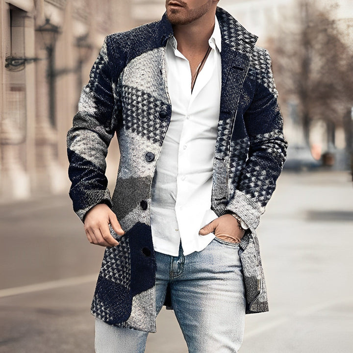 Elegant men's classic winter button-up overcoat, a timeless piece of tailored outerwear.