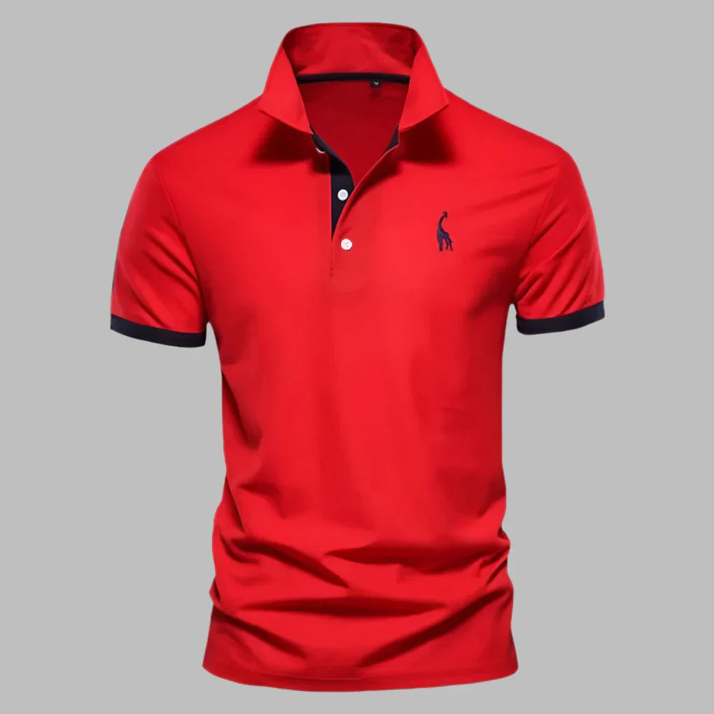 Classic men's short sleeve polo shirt with a button placket, offering an effortless smart-casual style.