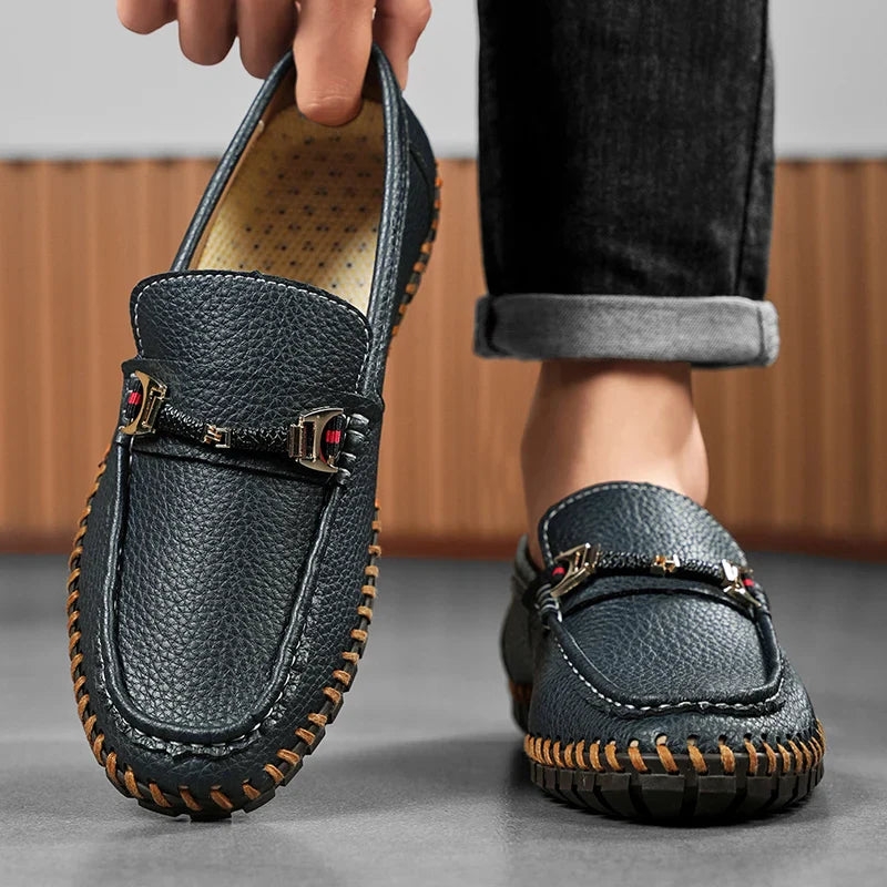 Men's genuine leather bit loafers in an aged, distressed finish for a vintage yet classic look