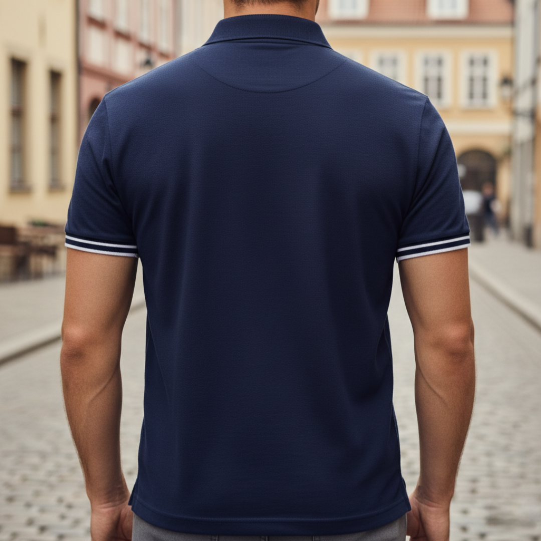 Comfortable men's tipped polo shirt with moisture-wicking fabric. Ideal for everyday wear or summer golf.