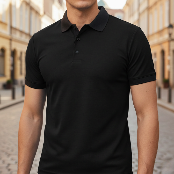 Summer men's tipped polo shirt, short sleeve, comfortable & breathable. Ideal for warm weather styling.