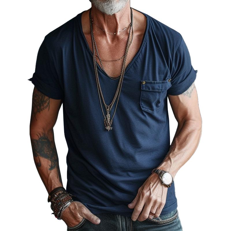 Men's classic V-neck pocket tee, a comfortable short-sleeve summer top for everyday casual wear.