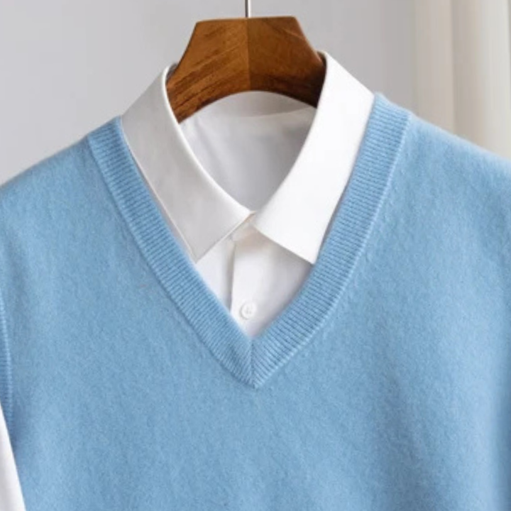 Lightweight V-neck sweater vest for men, ideal for year-round comfortable layering.