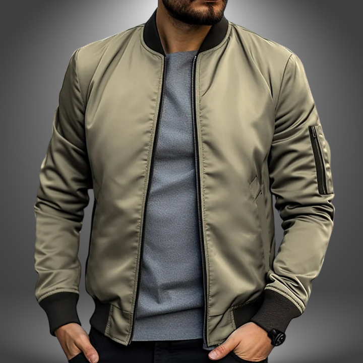 Classic men's fashion bomber jacket, ideal casual outerwear. Stylish windproof mid-season jacket for men.