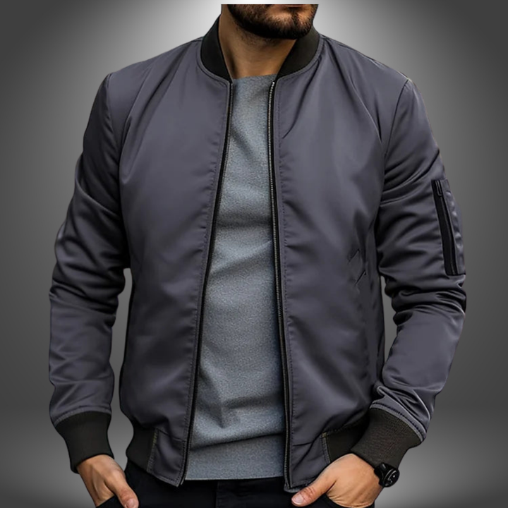 Stylish men's classic bomber jacket, windproof design. Essential mid-season outerwear for casual everyday fashion.