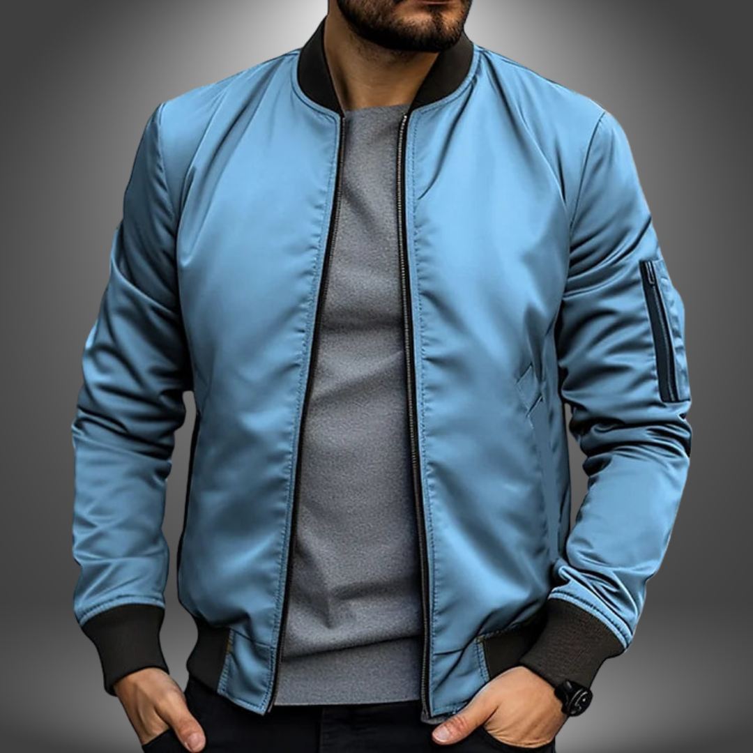 Men's everyday windproof bomber jacket. Classic zip-up outerwear, perfect for versatile mid-season style.