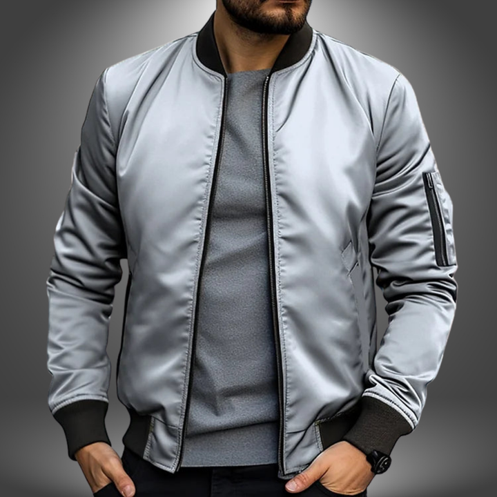 Classic men's bomber jacket, windproof & versatile. Ideal mid-season outerwear for stylish casual fashion.