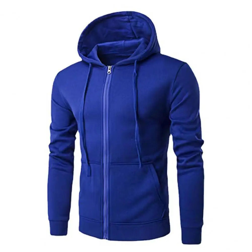 Mens navy zip-up hoodie, folded neatly, highlighting the classic design and comfortable feel