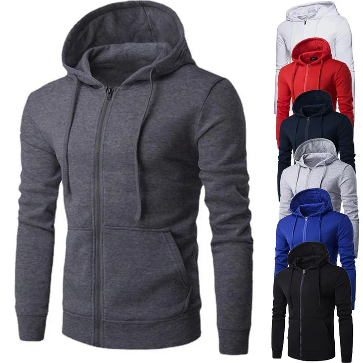 Close-up of the ribbed cuffs and hem of a men's zip-up street hoodie, durable and stylish
