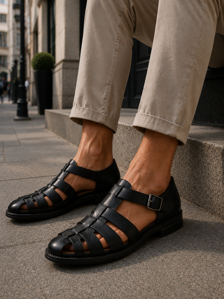 Breathable men's fisherman sandals with closed toe & adjustable strap for outdoor summer adventures.