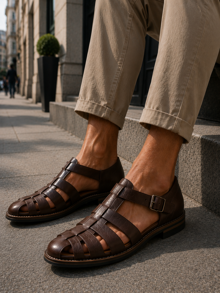 Ultimate comfort men's closed-toe fisherman sandals for summer, casual footwear with adjustable strap.