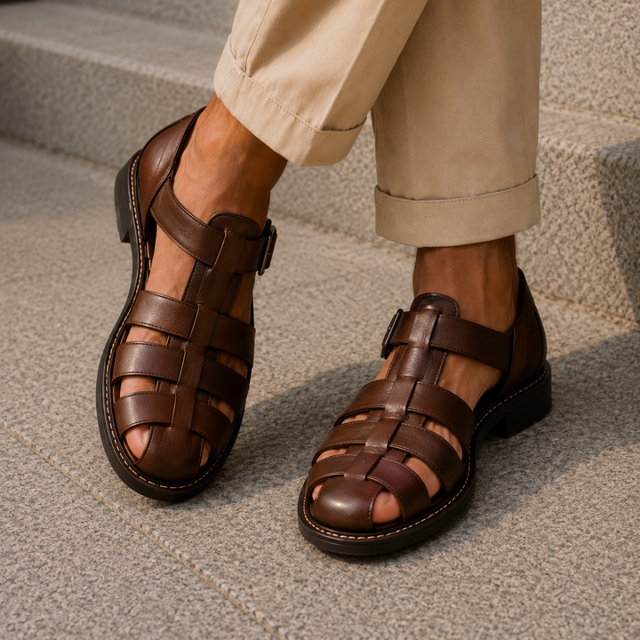 Men's closed-toe fisherman sandals, offering ultimate comfort & breathability for summer walks & beach.