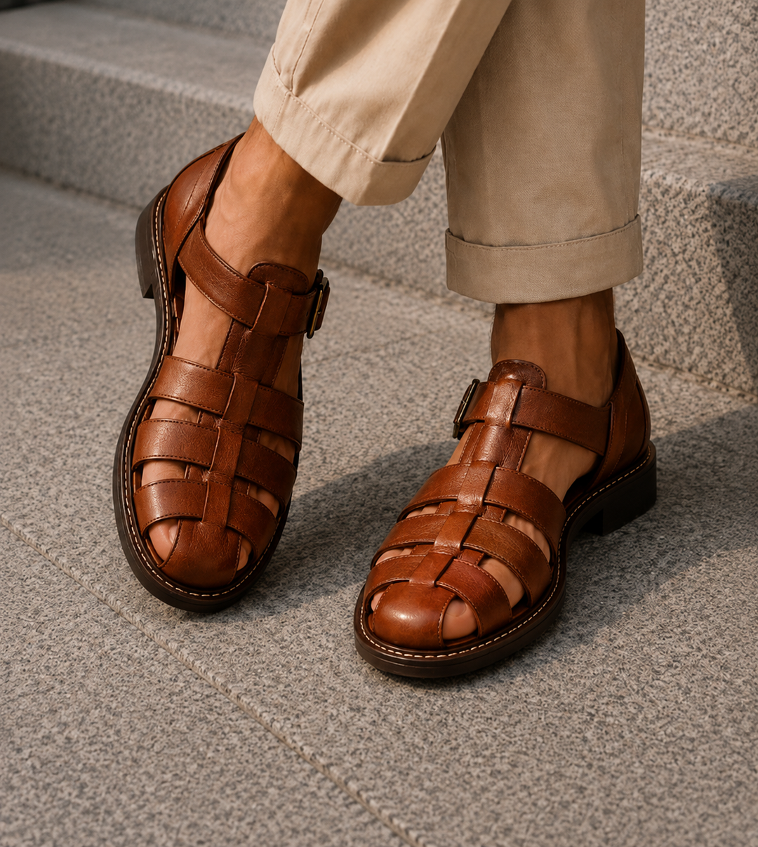 Versatile men's closed-toe fisherman sandals, great for summer comfort, outdoor adventures & casual wear.