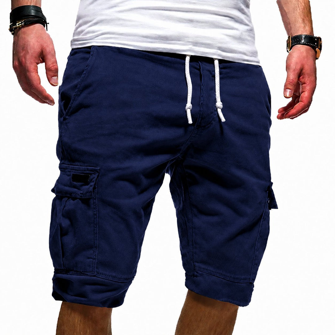 Back view: Men's multi-pocket cargo shorts for ultimate utility during summer walking and outdoor adventures.