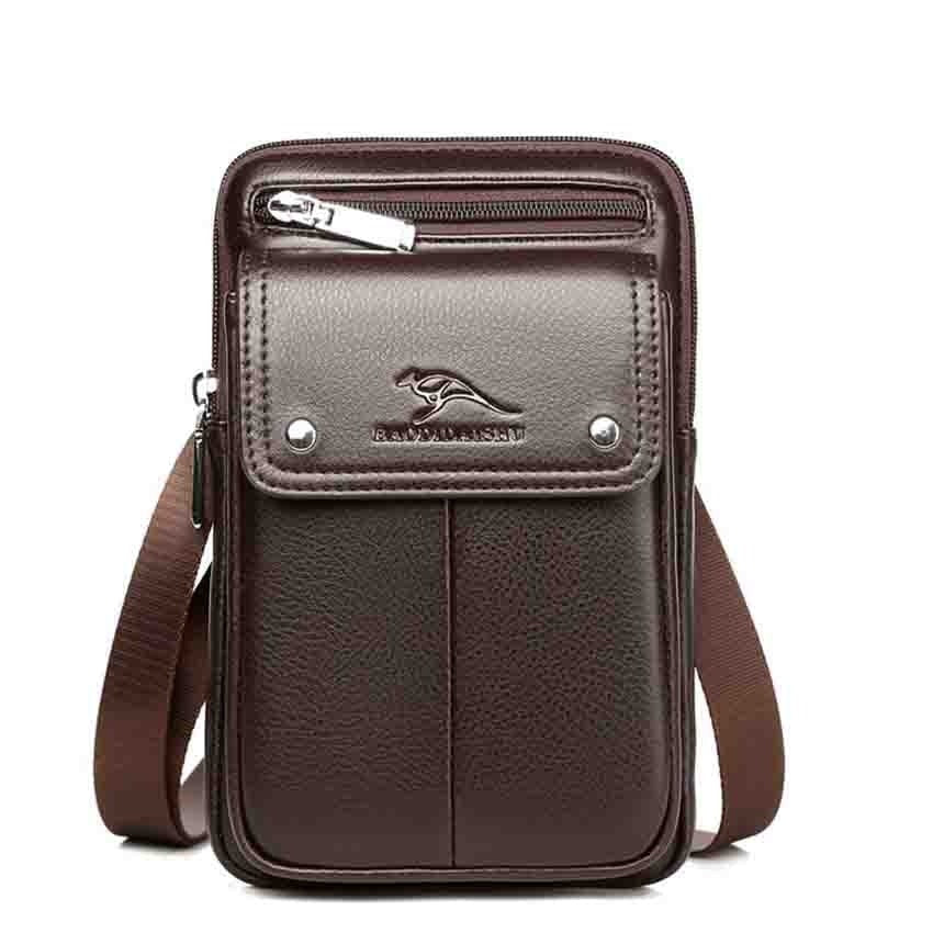 Men's essential PU leather messenger bag, adjustable strap, compact for travel and daily items.
