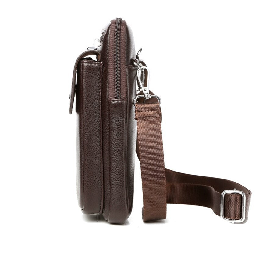 Durable men's PU leather messenger bag with adjustable strap, great for daily use & accessories.
