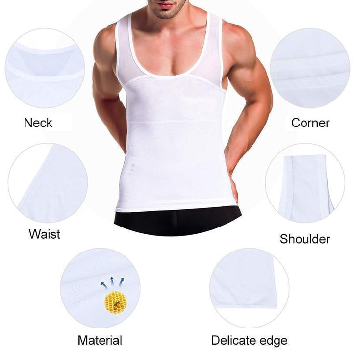 Athletic men's compression vest, white, designed for body shaping and support.