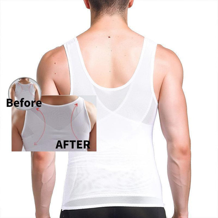 Set of men's compression vests in black and white, suitable for activewear.