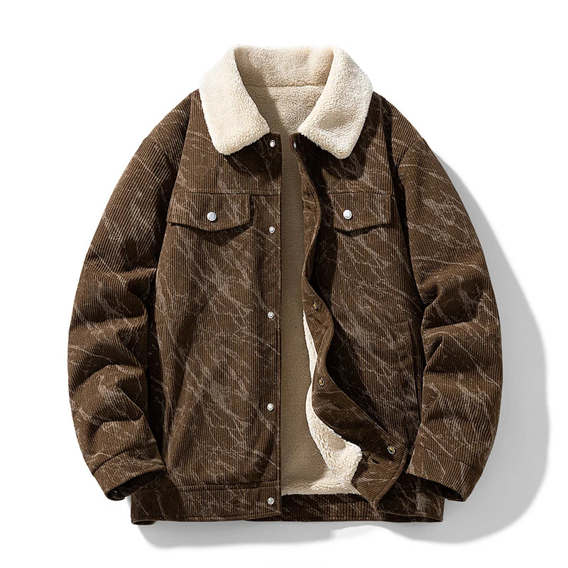 Men's warm corduroy sherpa winter coat, durable and stylish outerwear for cold weather fashion