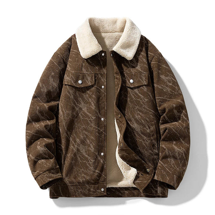 Men's warm corduroy sherpa winter coat, durable and stylish outerwear for cold weather fashion